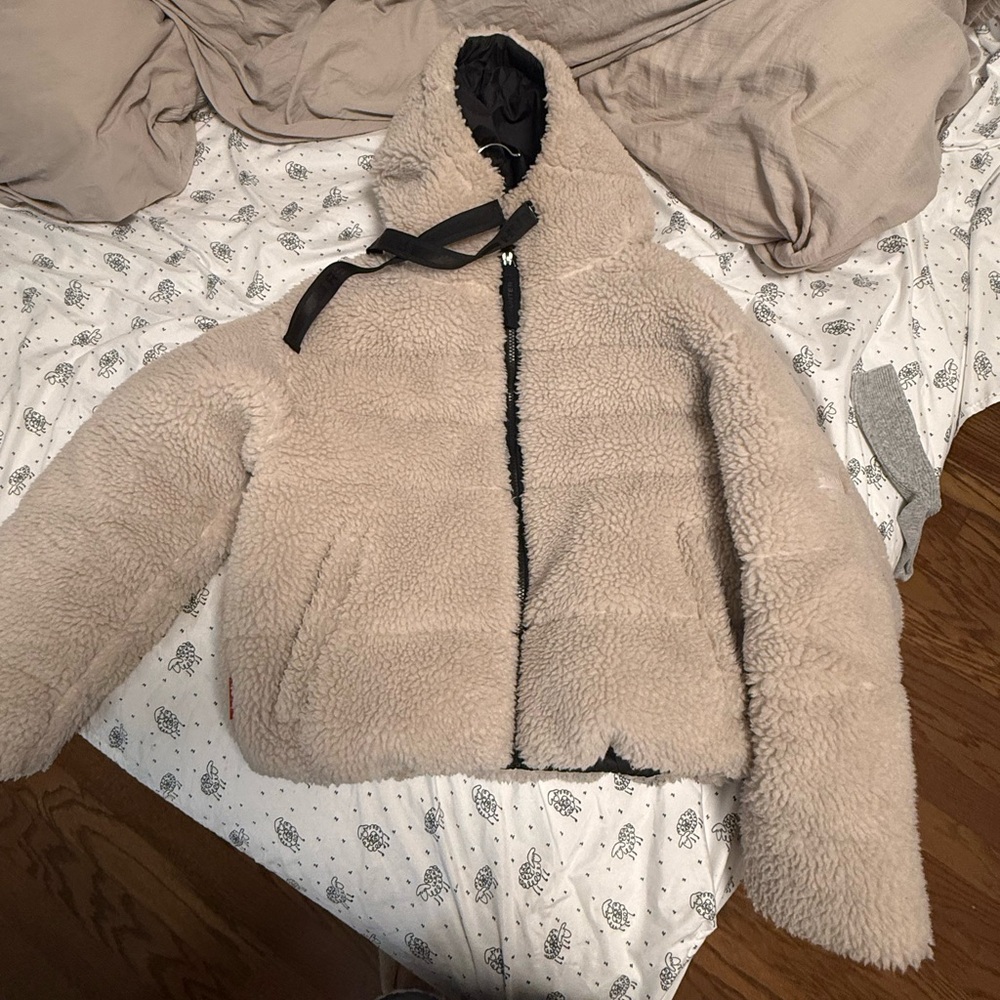 Hunter Black Plush Teddy Sherpa Hooded Jacket - Women